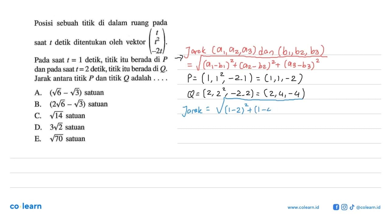 Posisi sebuah titik di dalam ruang pada saat t detik