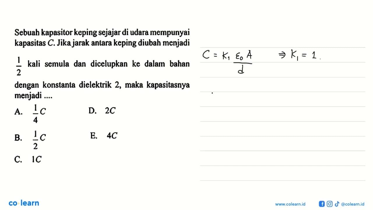 Sebuah kapasitor keping sejajar di udara mempunyai