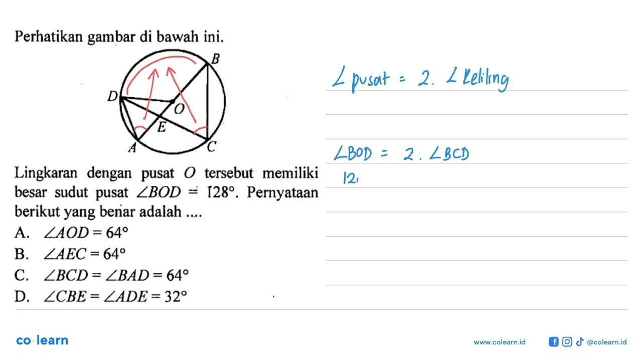 Perhatikan gambar di bawah ini. B D O E A C Lingkaran