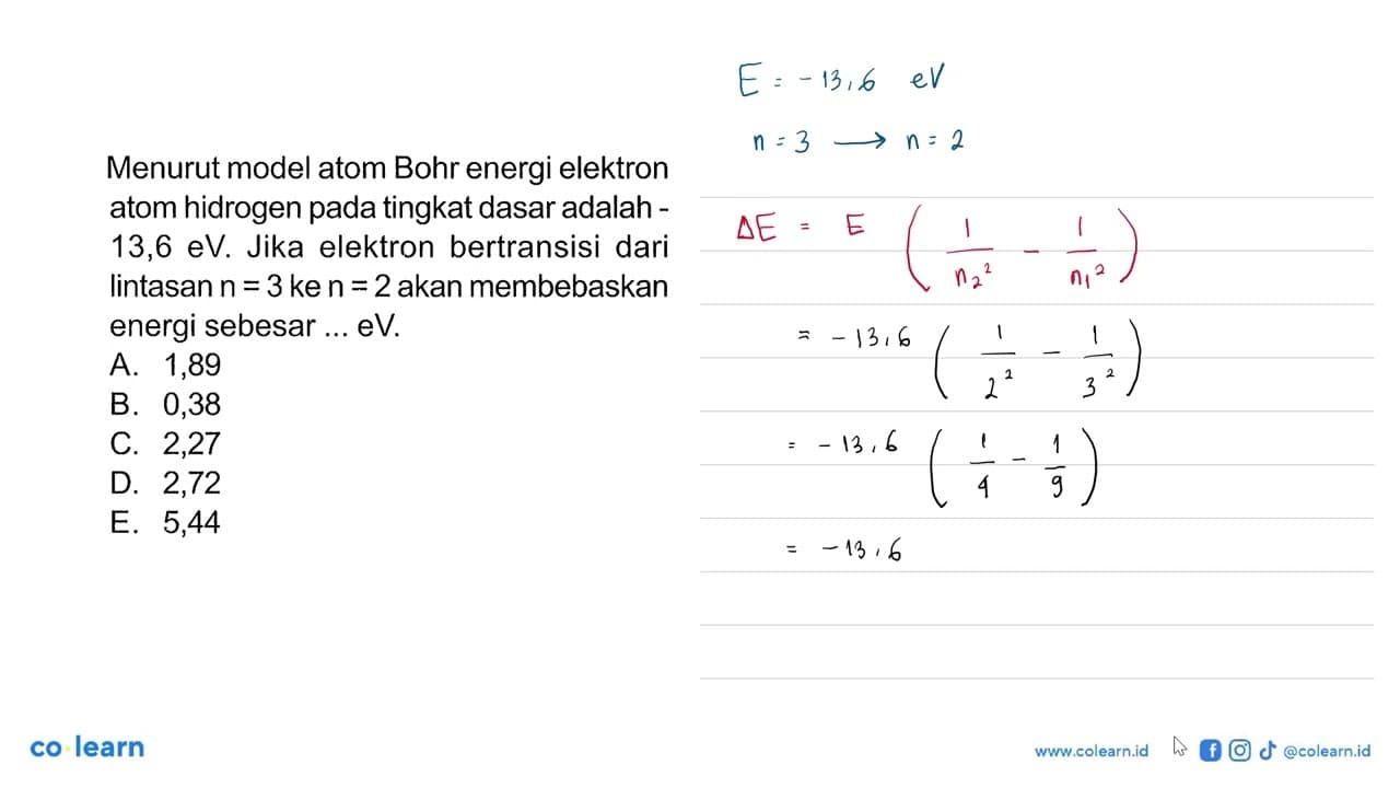 Menurut model atom Bohr energi elektron atom hidrogen pada