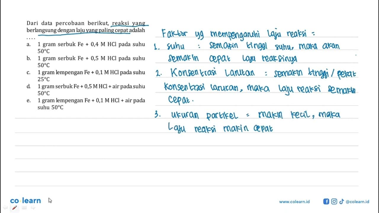 Dari data percobaan berikut, reaksi yang berlangsung dengan