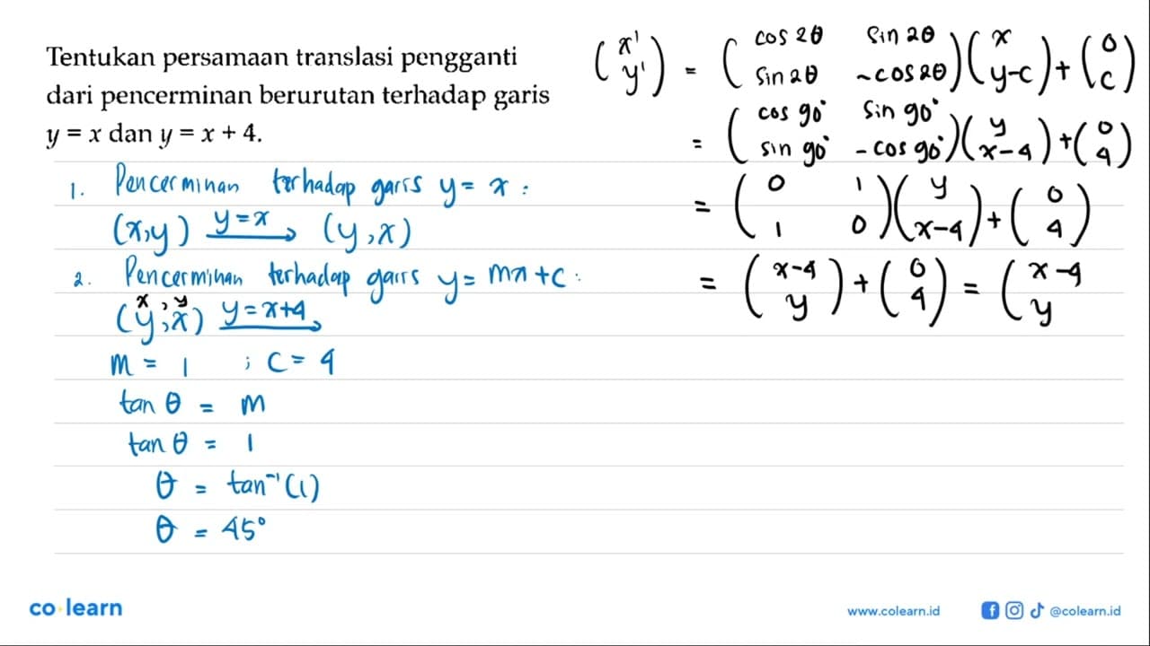 Tentukan persamaan translasi pengganti dari pencerminan