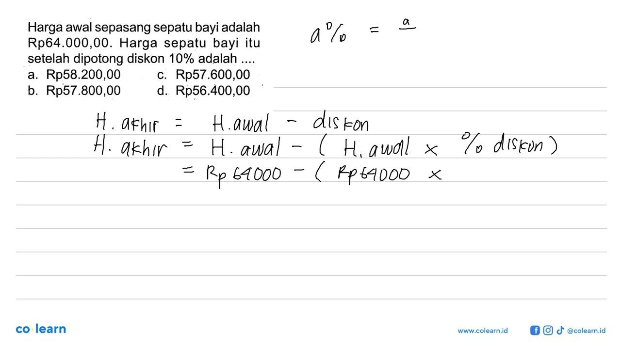 Harga awal sepasang sepatu bayi adalah Rp64.000,00. Harga