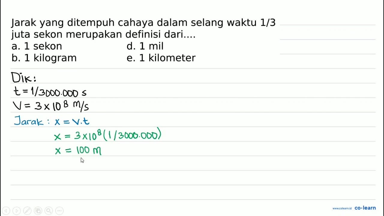 Jarak yang ditempuh cahaya dalam selang waktu 1 / 3 juta