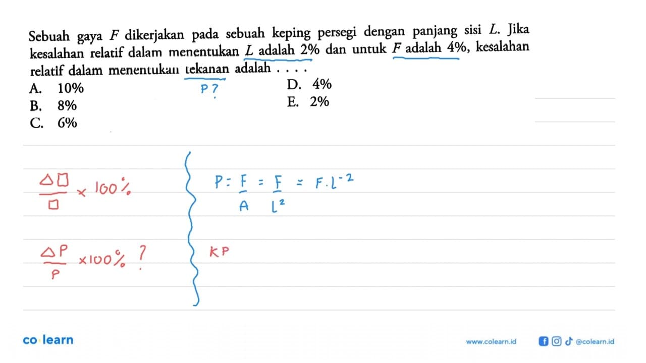 Sebuah gaya F dikerjakan pada sebuah keping persegi dengan