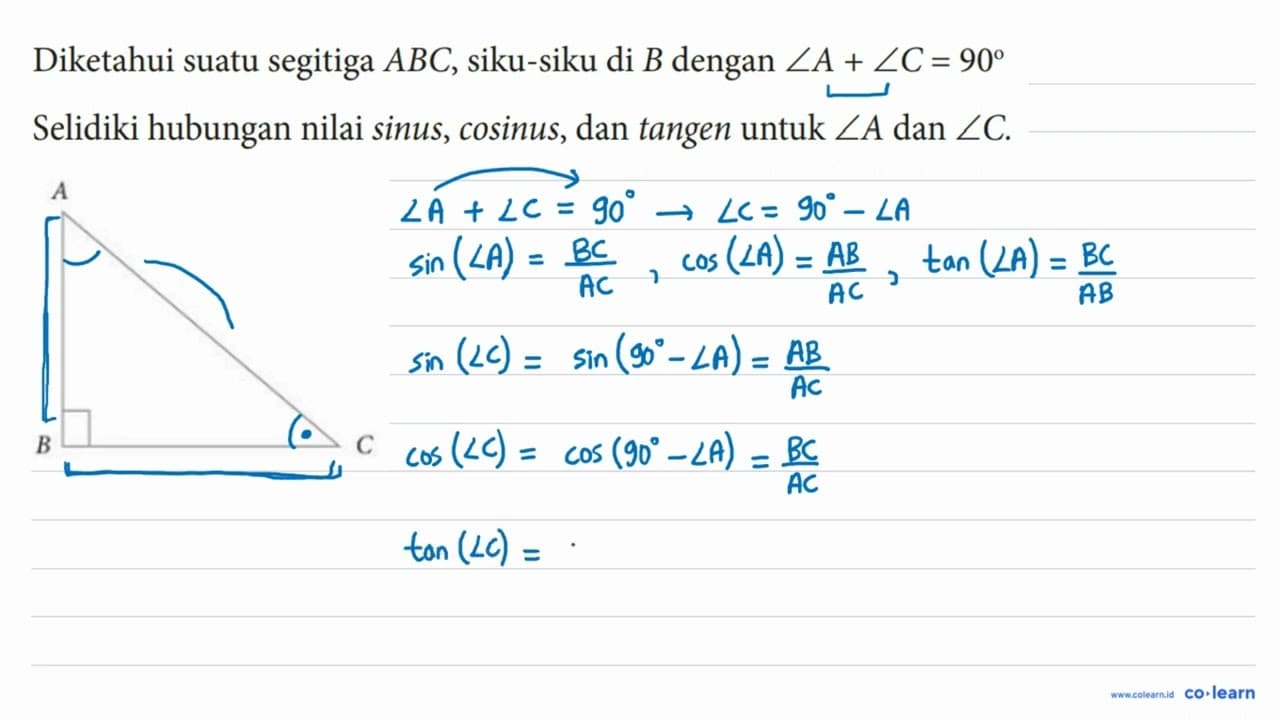 Diketahui suatu segitiga ABC, siku-siku di B dengan sudut