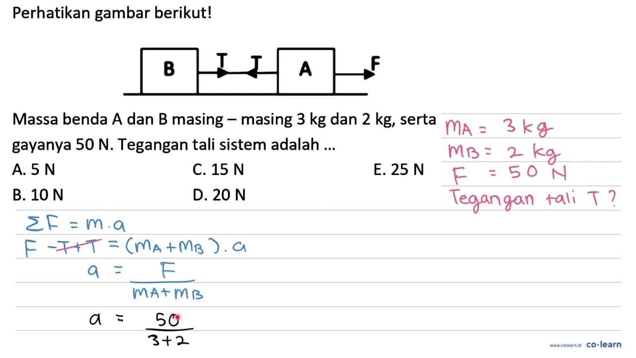 Perhatikan gambar berikut! Massa benda A dan B masing -