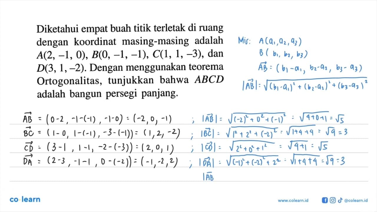 Diketahui empat buah titik terletak di ruang dengan