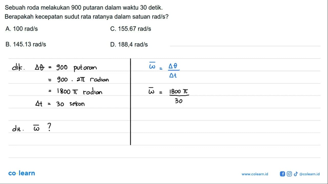 Sebuah roda melakukan 900 putaran dalam waktu 30 detik.