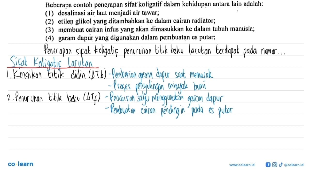 Beberapa contoh penerapan sifat koligatif dalam kehidupan