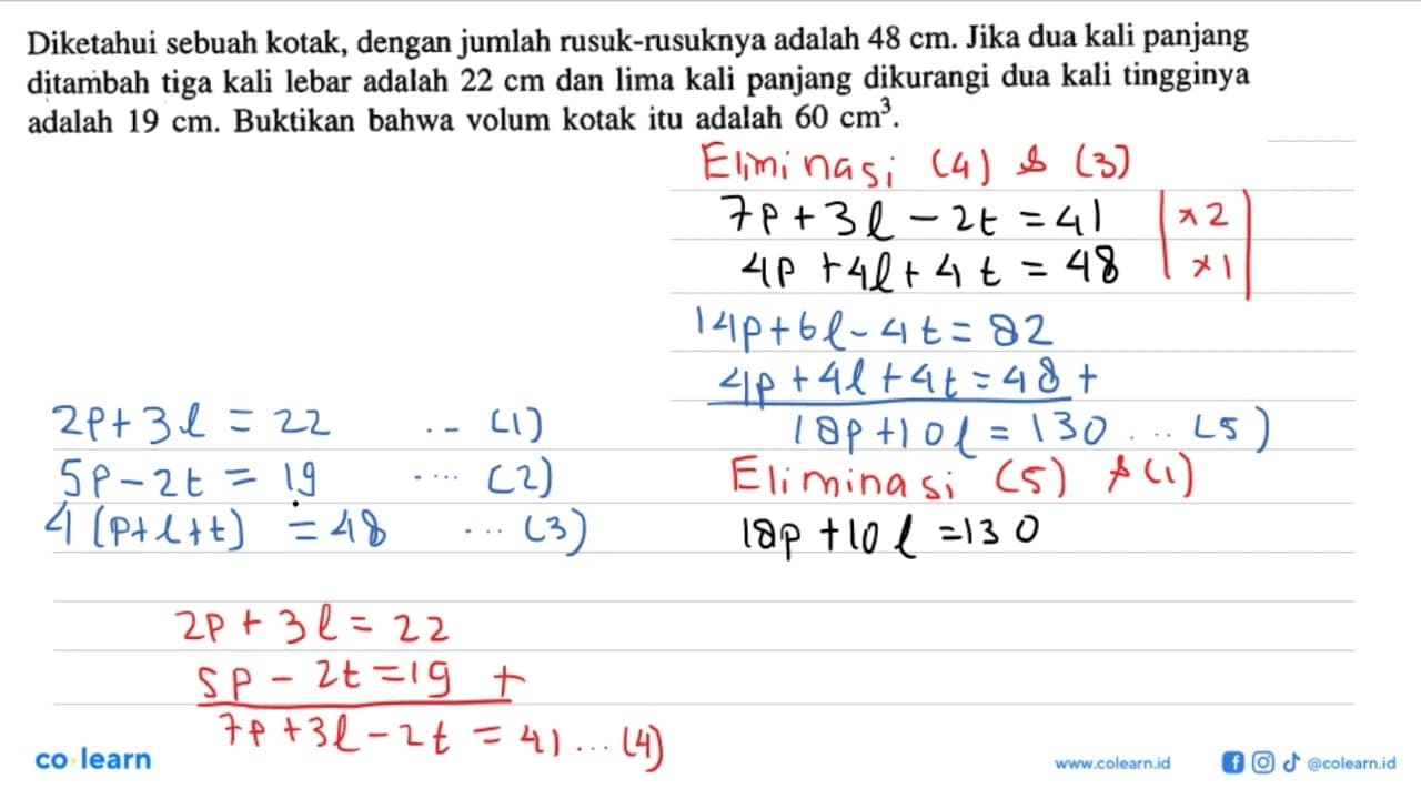 Diketahui sebuah kotak, dengan jumlah rusuk-rusuknya adalah