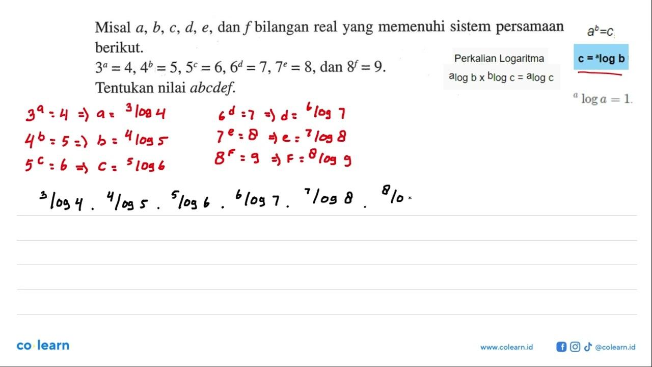 Misal a, b, c, d, e, dan f bilangan real yang memenuhi