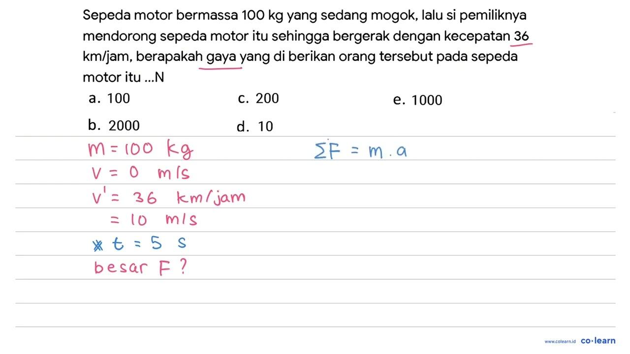 Sepeda motor bermassa 100 kg yang sedang mogok, lalu si