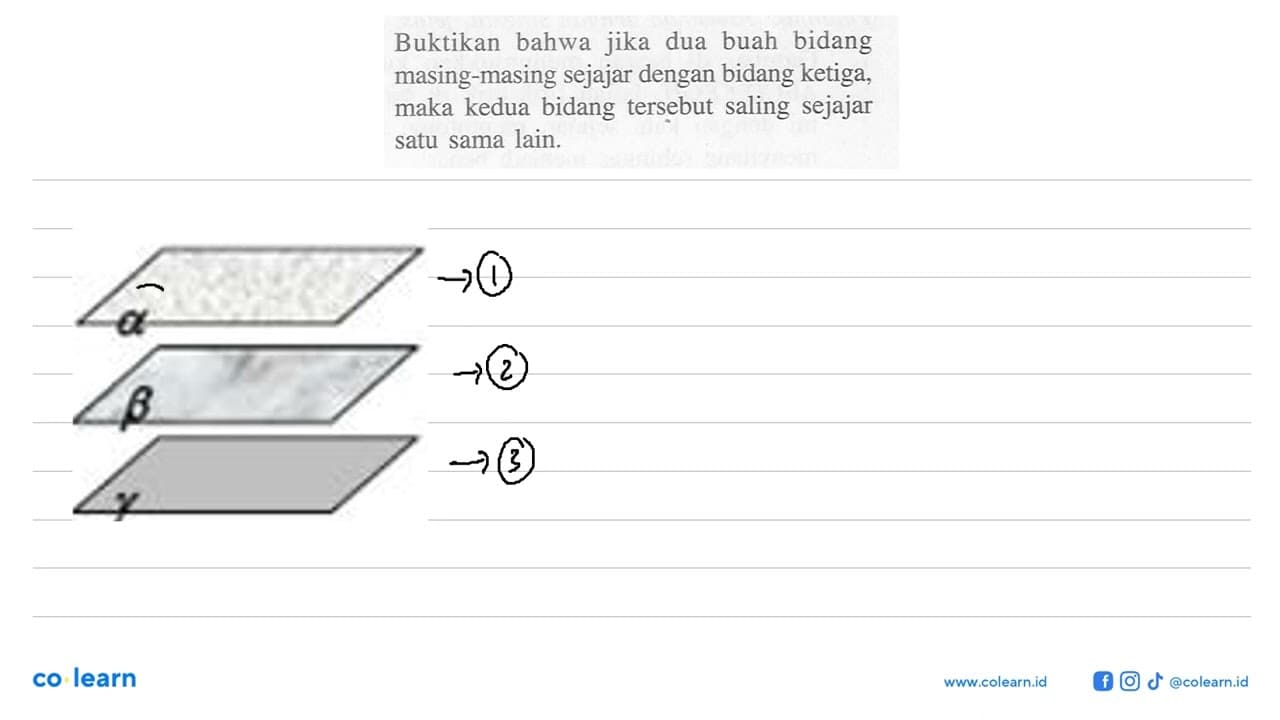 Buktikan bahwa jika dua buah bidang masing-masing sejajar