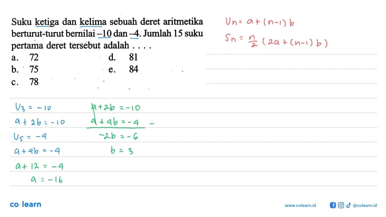 Suku ketiga dan kelima sebuah deret aritmetika