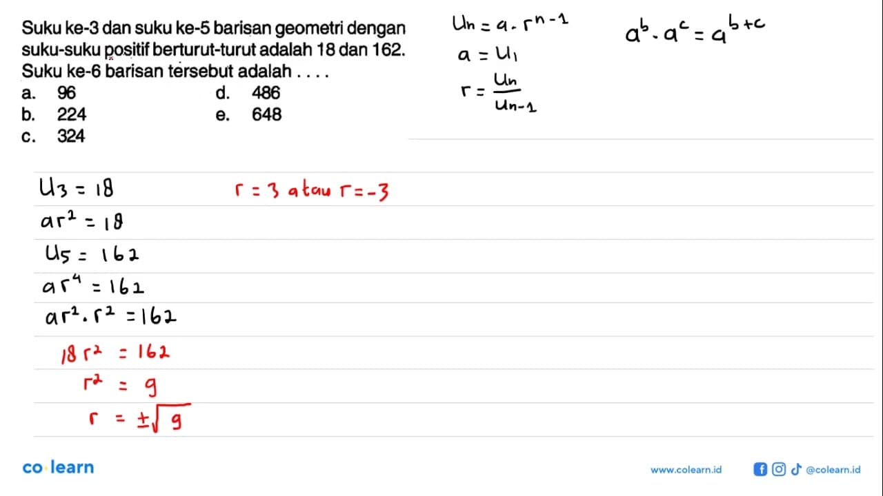 Suku ke-3 dan suku ke-5 barisan geometri dengan suku-suku