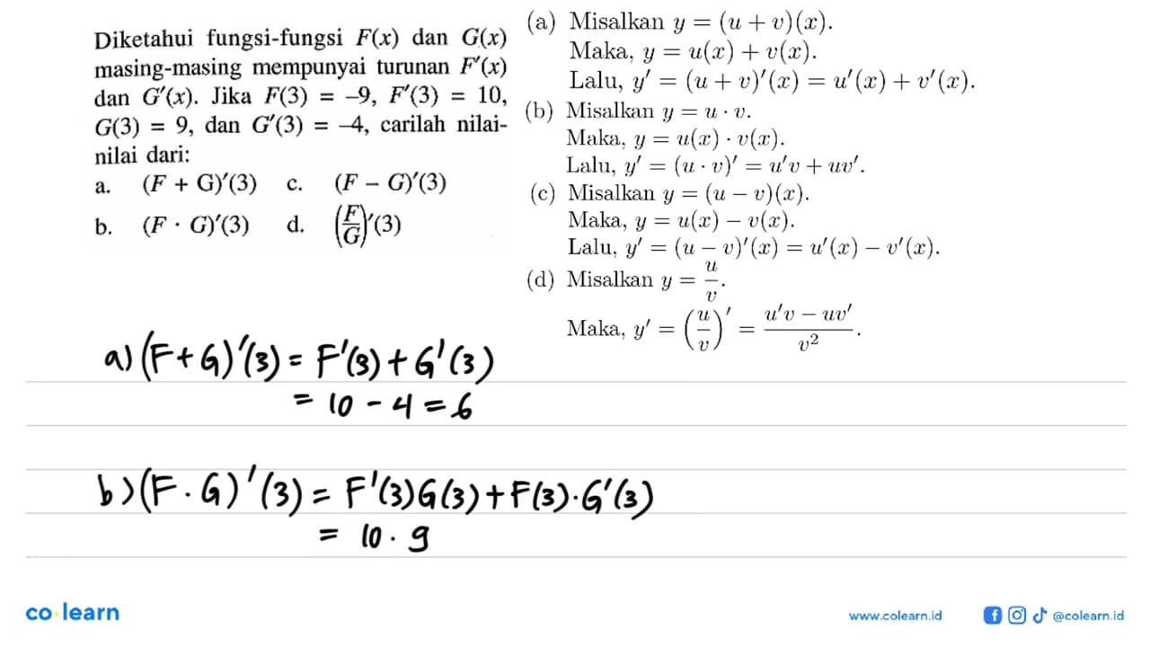 Diketahui fungsi-fungsi F(x) dan G(x) masing-masing