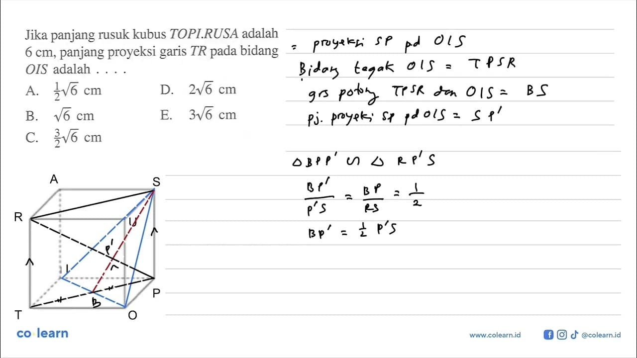 Jika panjang rusuk kubus TOPI.RUSA adalah 6 cm, panjang
