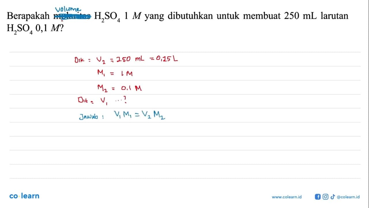 Berapakah molaritas H2SO4 1 M yang dibutuhkan untuk membuat