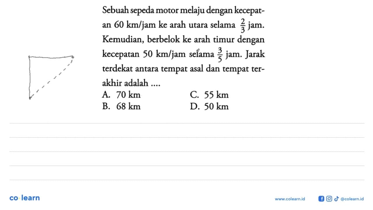 Sebuah sepeda motor melaju dengan kecepatan 60 km/jam ke