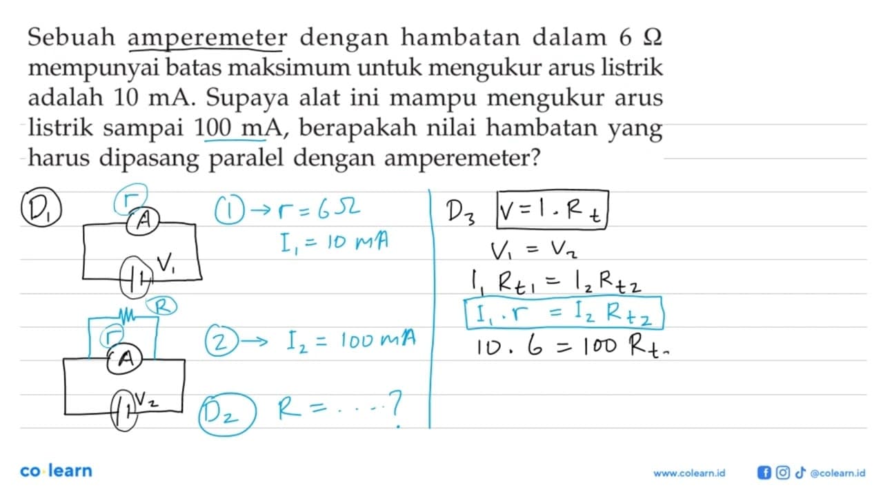 Sebuah amperemeter dengan hambatan dalam 6 ohm mempunyai