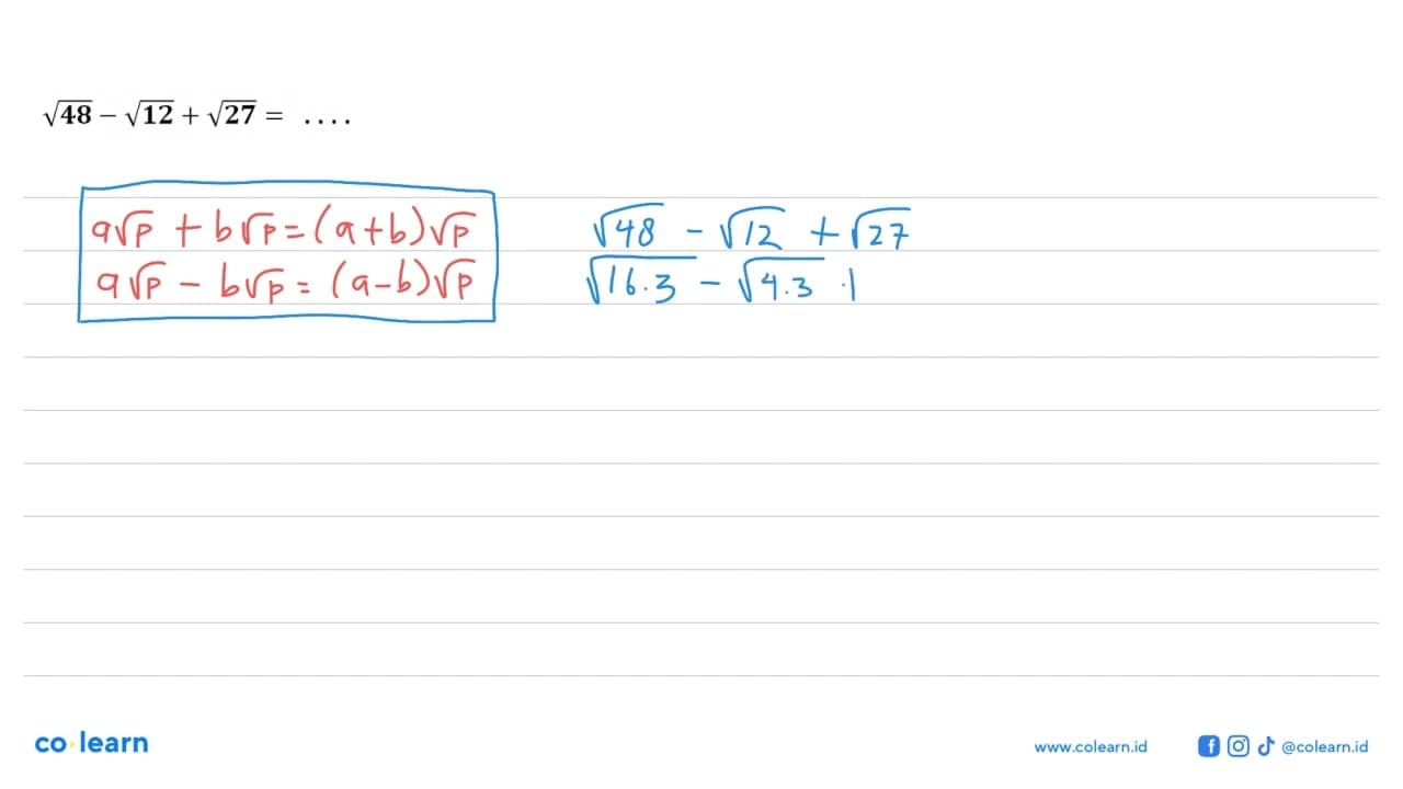 akar(48)-akar(12)+akar(27)=