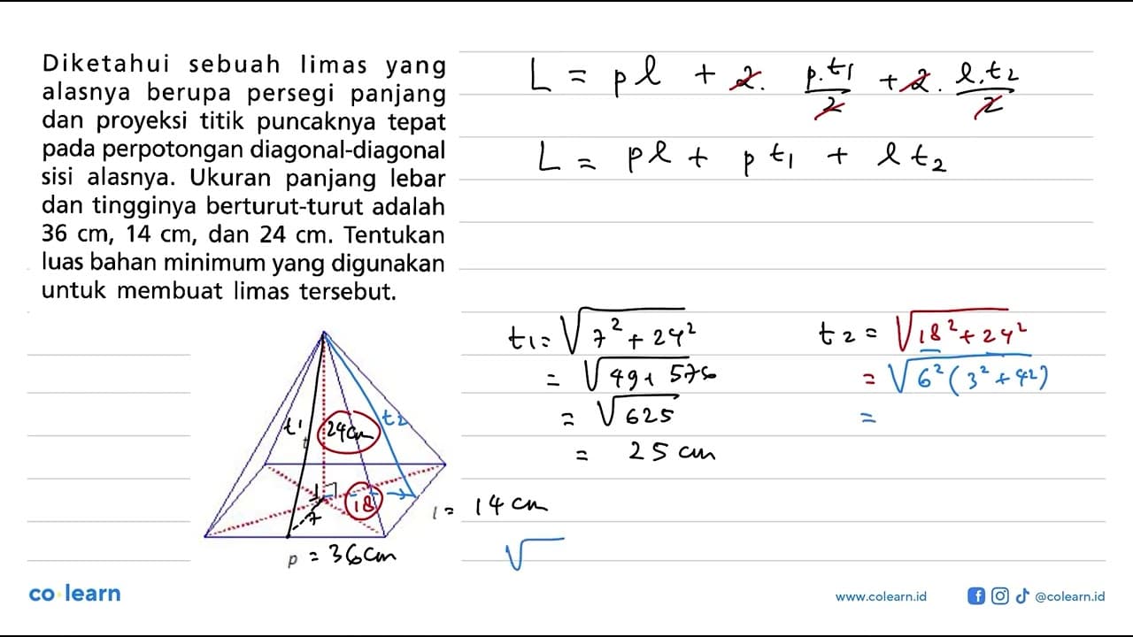 Diketahui sebuah limas yang alasnya berupa persegi panjang