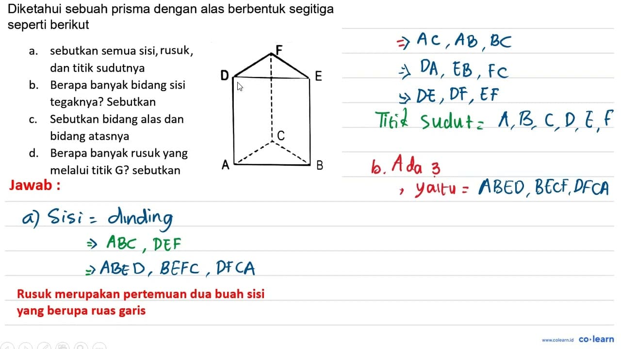 Diketahui sebuah prisma dengan alas berbentuk segitiga