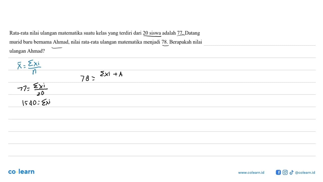 Rata-rata nilai ulangan matematika suatu kelas yang terdiri