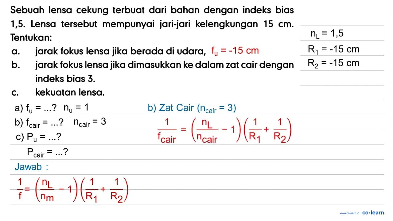 Sebuah lensa cekung terbuat dari bahan dengan indeks bias