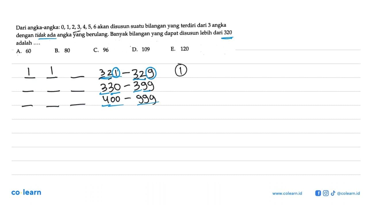 Dari angka-angka: 0,1,2,3,4,5,6 akan disusun suatu bilangan