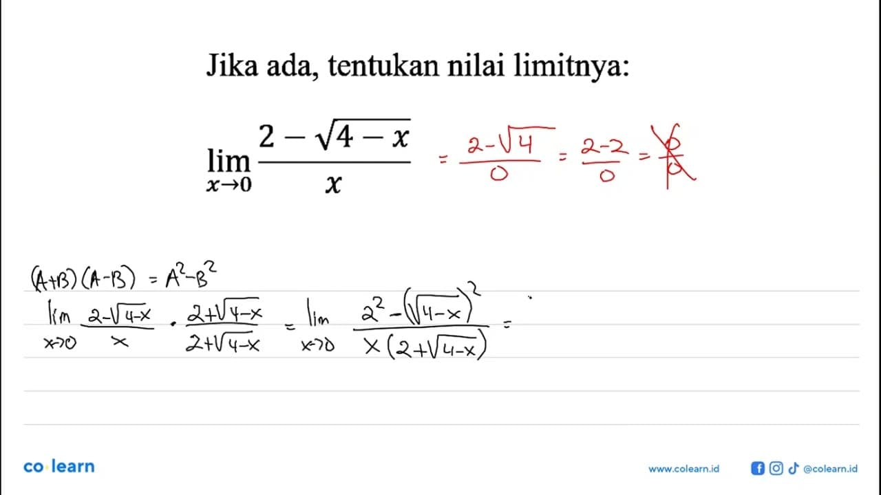 Jika ada, tentukan nilai limitnya: limit x->0