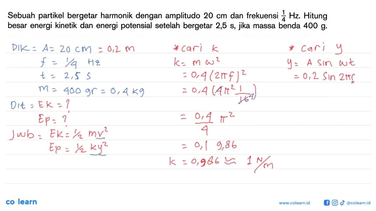 Sebuah partikel bergetar harmonik dengan amplitudo 20 cm