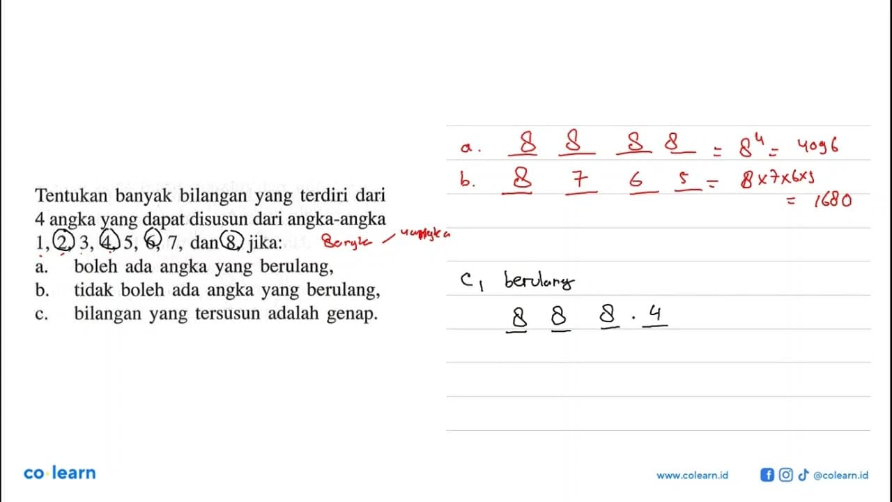 Tentukan banyak bilangan yang terdiri dari 4 angka yang