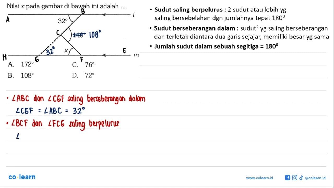 Nilai x pada gambar di bawah ini adalah .... 32 140 x