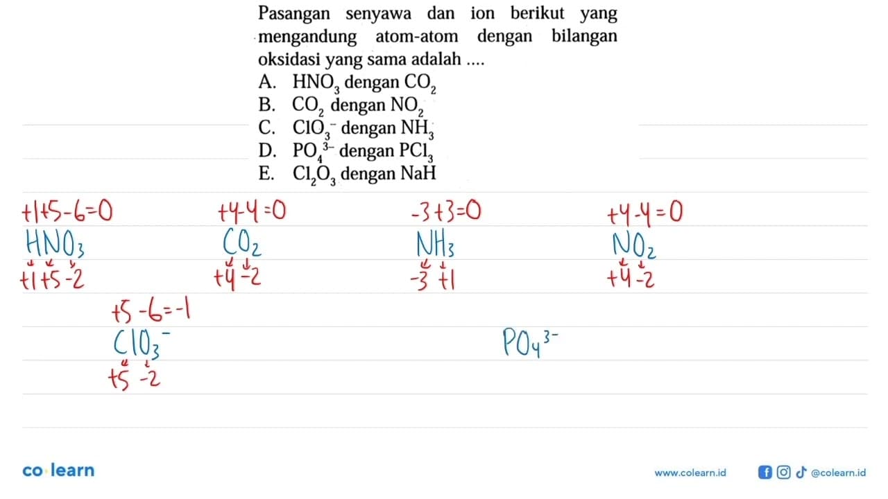 Pasangan senyawa dan ion berikut yang mengandung atom-atom