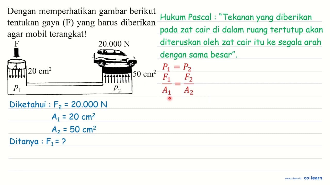 Dengan memperhatikan gambar berikut tentukan gaya (F) yang