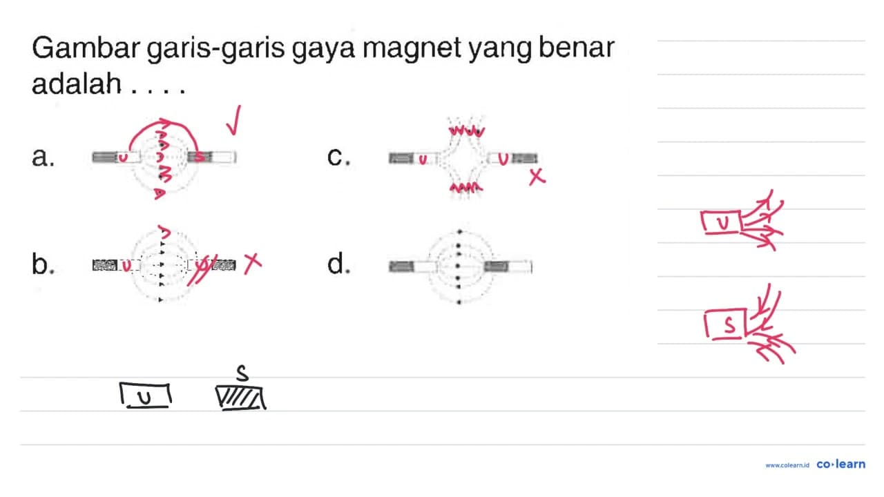 Gambar garis-garis gaya magnet yang benar adalah .... a.