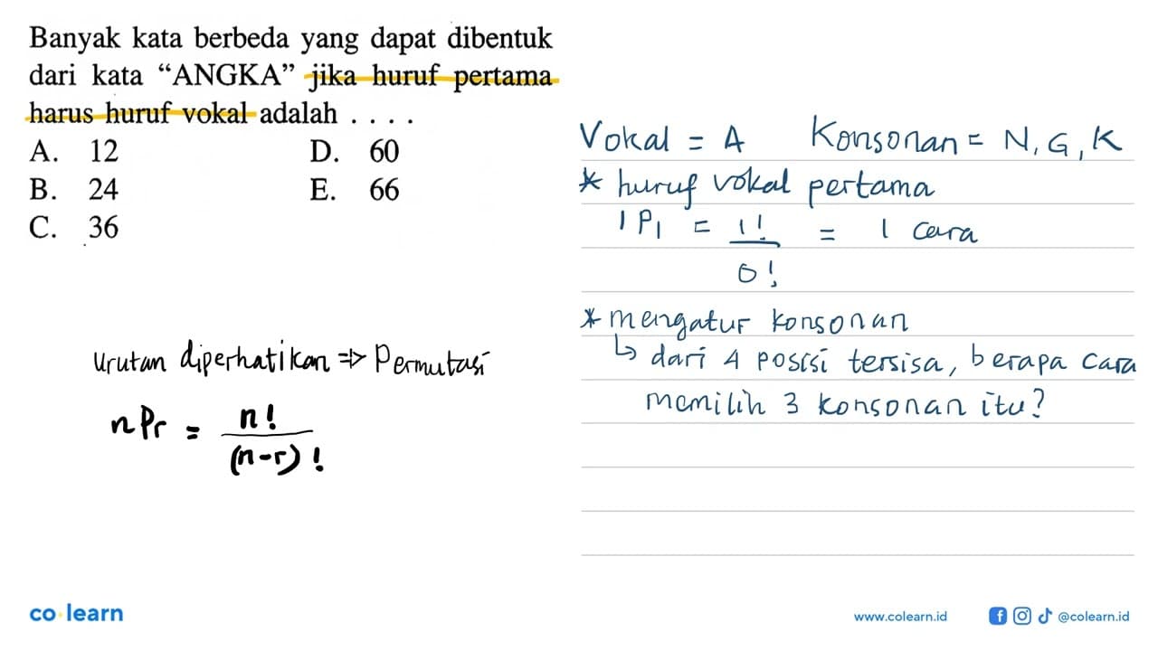 Banyak kata berbeda yang dapat dibentuk dari kata 'ANGKA'