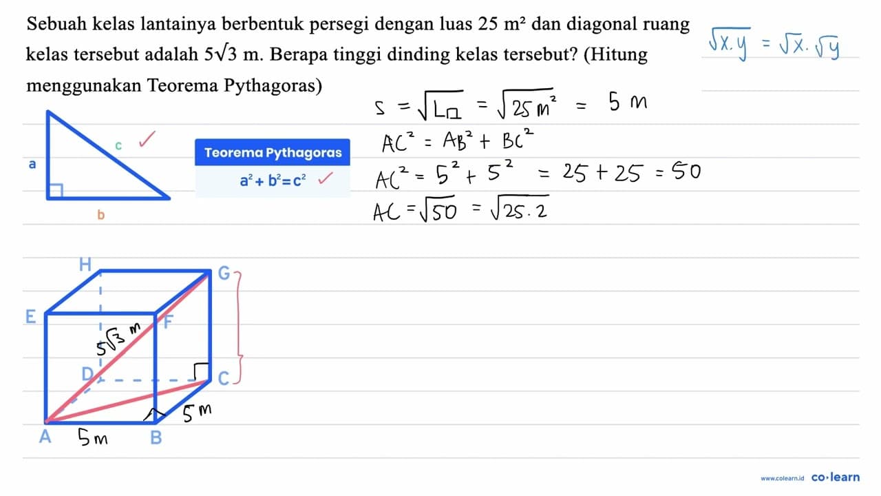 Sebuah kelas lantainya berbentuk persegi dengan luas 25 m^2