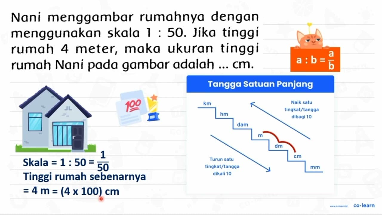 Nani menggambar rumahnya dengan menggunakan skala 1: 50 .