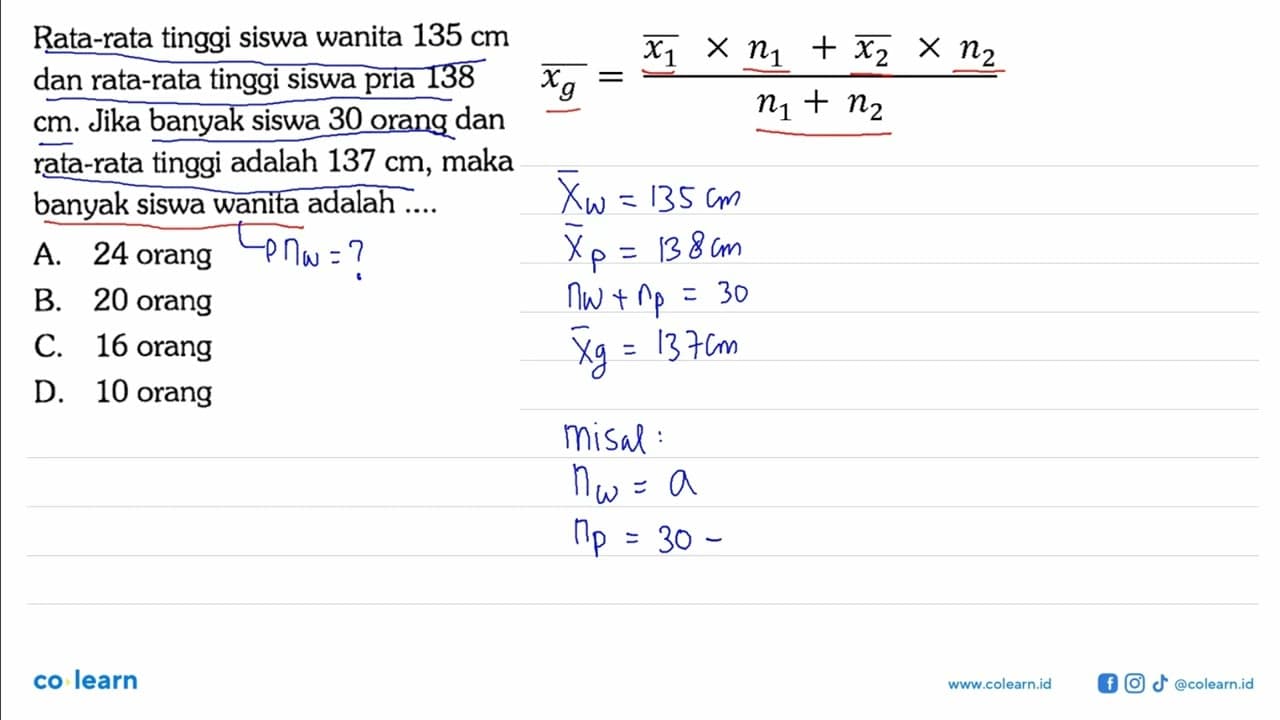 Rata-rata tinggi siswa wanita 135 cm dan rata-rata tinggi