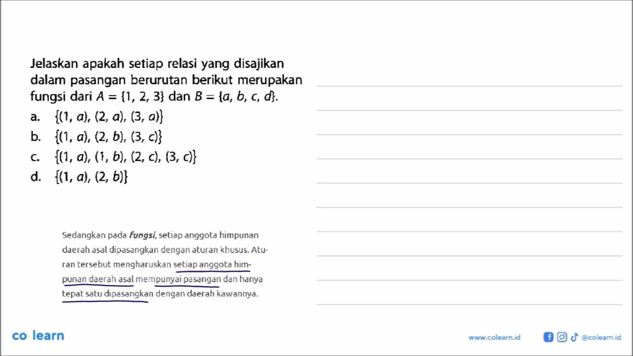 Jelaskan apakah setiap relasi yang disajikan dalam pasangan