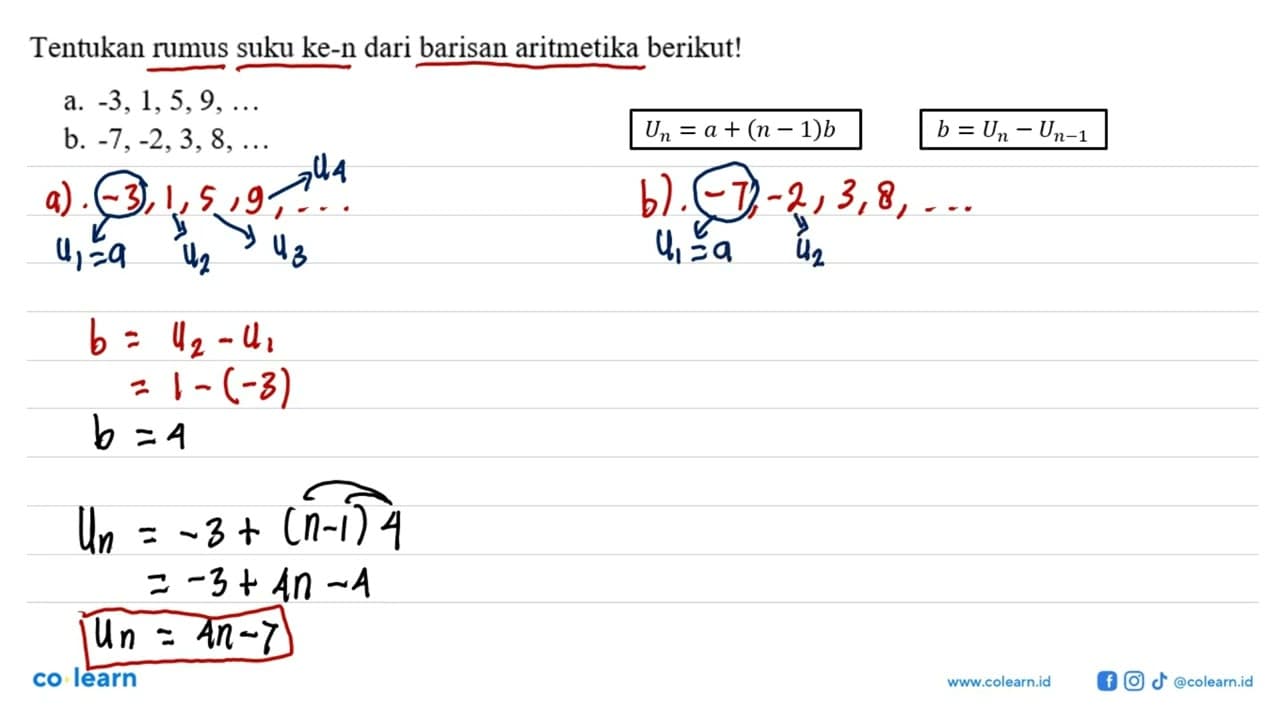 Tentukan rumus suku ke-n dari barisan aritmetika berikut!