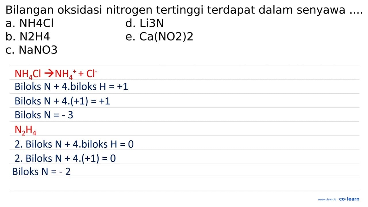 Bilangan oksidasi nitrogen tertinggi terdapat dalam senyawa