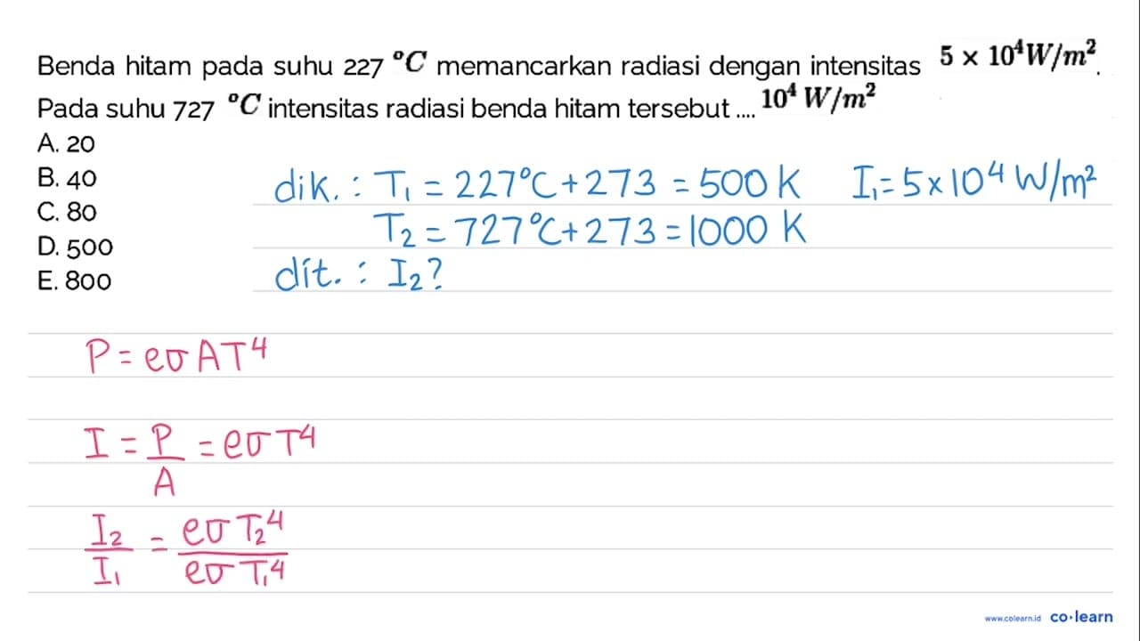 Benda hitam pada suhu 227 C memancarkan radiasi dengan