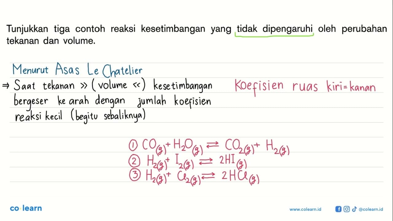 Tunjukkan tiga contoh reaksi kesetimbangan yang tidak