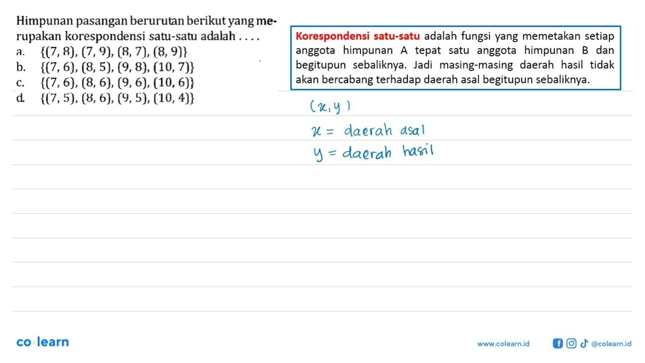 Himpunan pasangan berurutan berikut yang merupakan