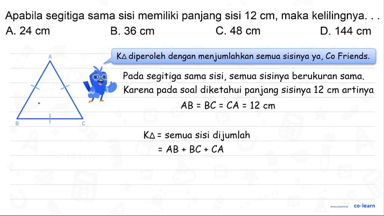 Apabila segitiga sama sisi memiliki panjang sisi 12 cm ,