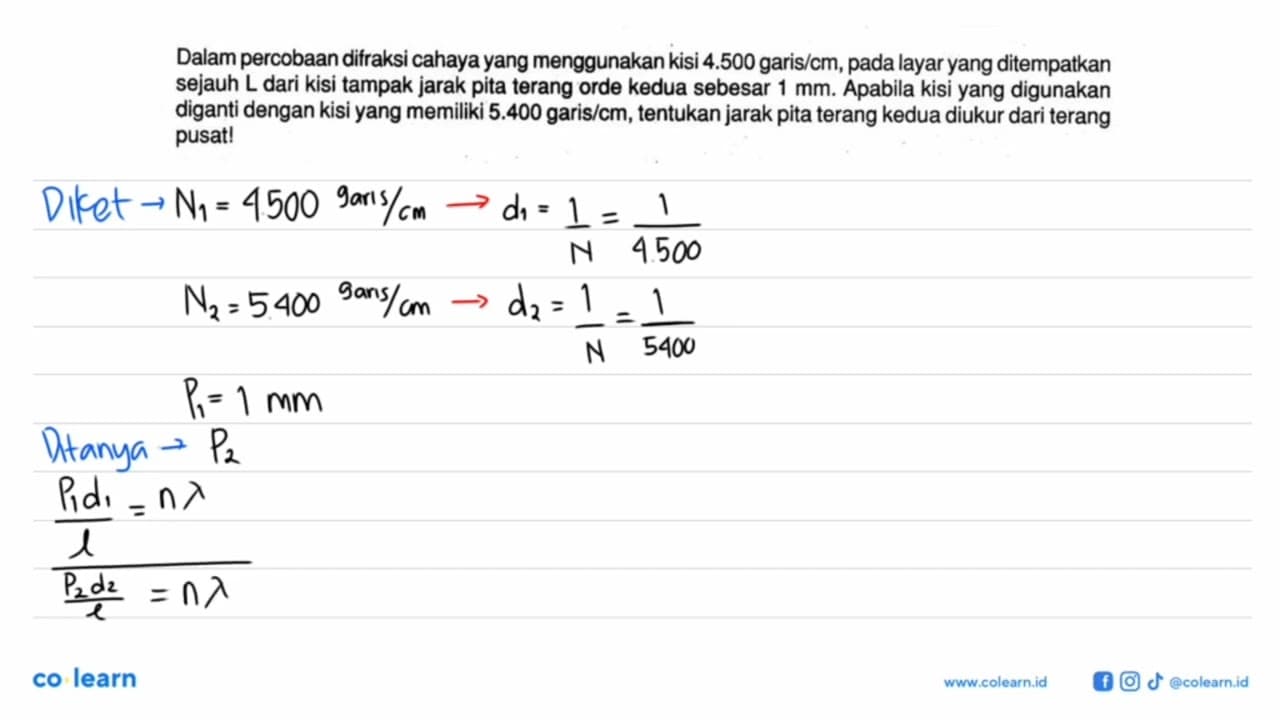 Dalam percobaan difraksi cahaya yang menggunakan kisi 4.500